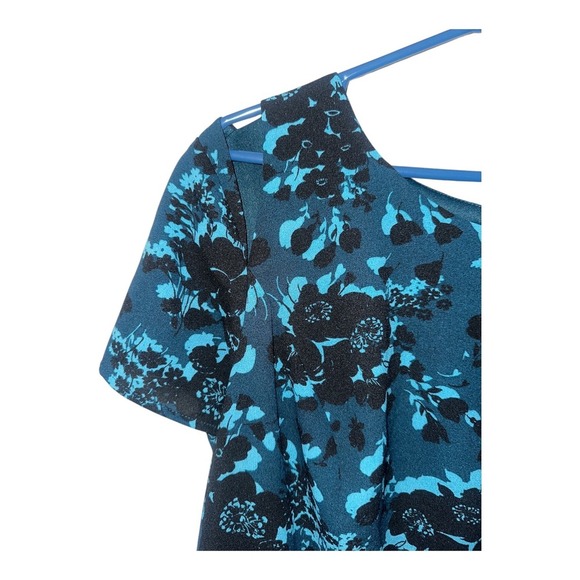 Torrid Blue/Black Floral Georgette Cutout Sleeve Skater Dress, Size 18 - Picture 3 of 9